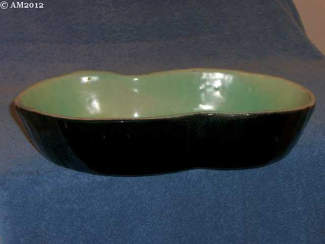 Frankoma 209 low bowl glazed black with jade green interior